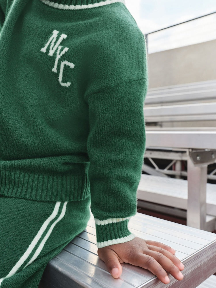 Dark Green NYC Knitted Crew Neck Jumper and Joggers Set (3mths-7yrs)