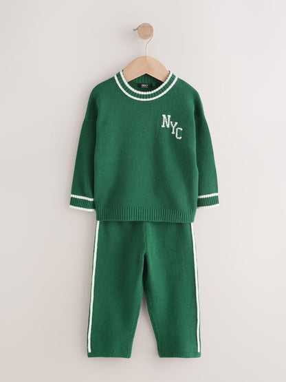 Dark Green NYC Knitted Crew Neck Jumper and Joggers Set (3mths-7yrs)
