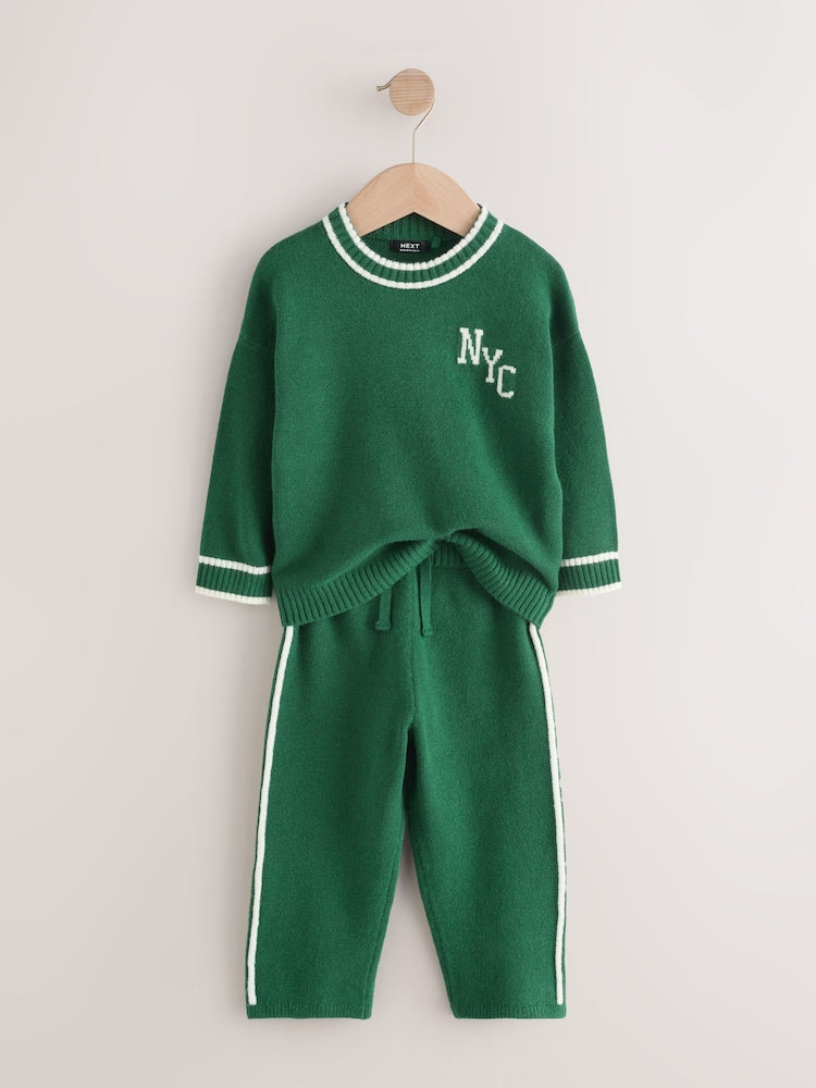 Dark Green NYC Knitted Crew Neck Jumper and Joggers Set (3mths-7yrs)