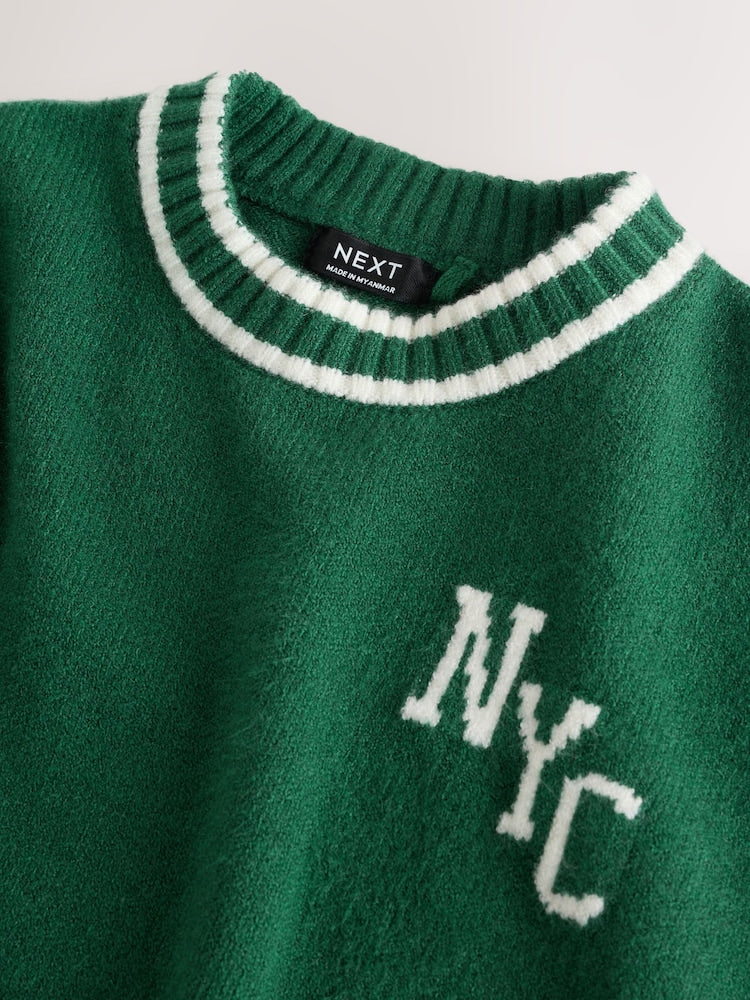 Dark Green NYC Knitted Crew Neck Jumper and Joggers Set (3mths-7yrs)