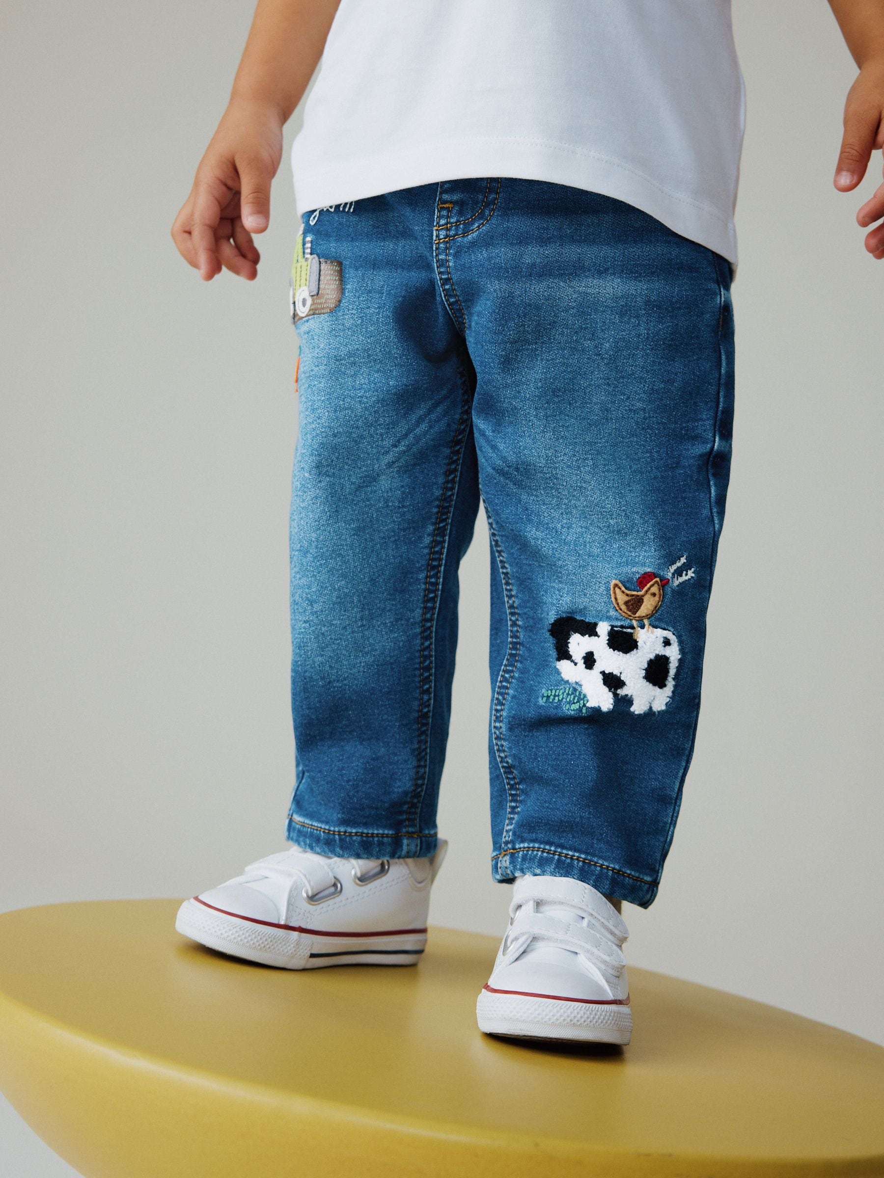 Mid Blue Farm Character Loose Fit Jeans (3mths-7yrs) - Size 3-6 Months (62-68cm)