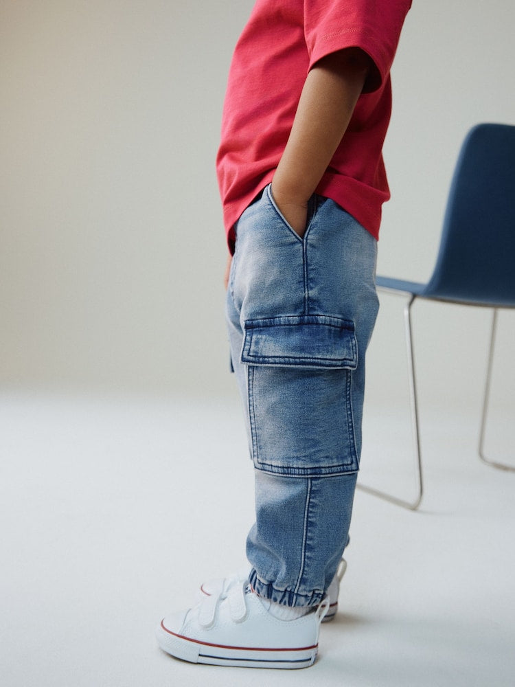 Mid Blue Comfort Stretch Wide Cargo Jeans (3mths-7yrs) - Mid Blue / 12-18 Months (80-86cm)