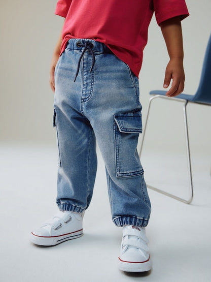Mid Blue Comfort Stretch Wide Cargo Jeans (3mths-7yrs) - Size 3-6 Months (62-68cm)