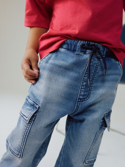 Mid Blue Comfort Stretch Wide Cargo Jeans (3mths-7yrs)