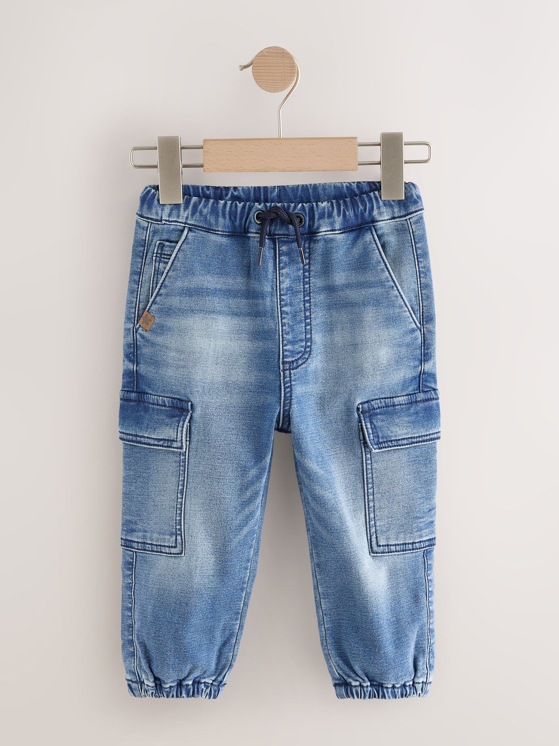 Mid Blue Comfort Stretch Wide Cargo Jeans (3mths-7yrs) - Size 3-6 Months (62-68cm)
