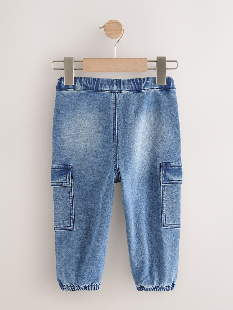Mid Blue Comfort Stretch Wide Cargo Jeans (3mths-7yrs)