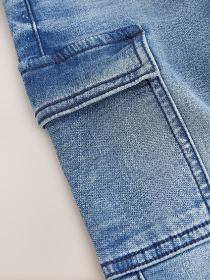 Mid Blue Comfort Stretch Wide Cargo Jeans (3mths-7yrs) - Size 3-6 Months (62-68cm)
