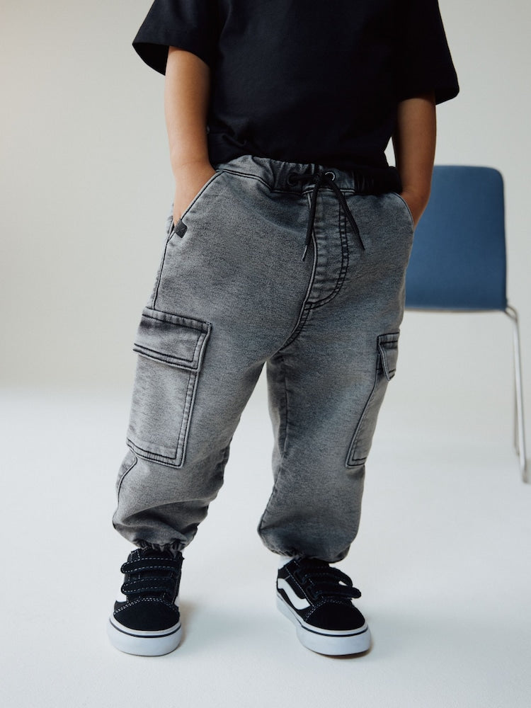 Grey Comfort Stretch Wide Cargo Jeans (3mths-7yrs) - Grey / 12-18 Months (80-86cm)