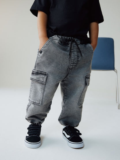 Grey Comfort Stretch Wide Cargo Jeans (3mths-7yrs) - Size 3-6 Months (62-68cm)