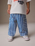 Mid Blue Stripe Wide Leg Pull On Cargo Jeans (3mths-7yrs) - Mid Blue Stripe / 12-18 Months (80-86cm)