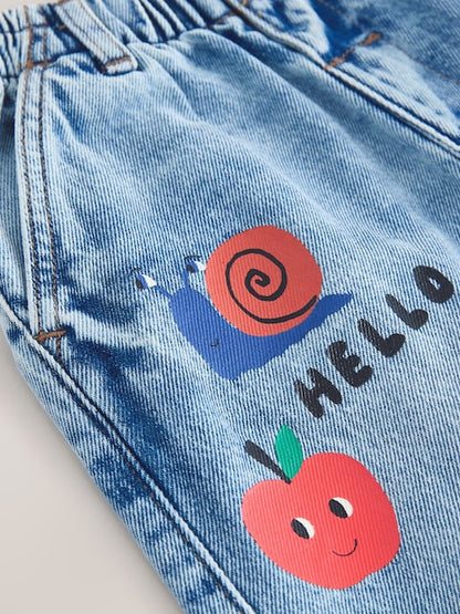 Mid Blue Woodland Character Wide Fit Jeans (3mths-7yrs) - Size 3-6 Months (62-68cm)