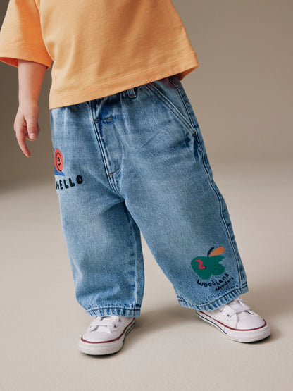 Mid Blue Woodland Character Wide Fit Jeans (3mths-7yrs) - Size 3-6 Months (62-68cm) - Default 1
