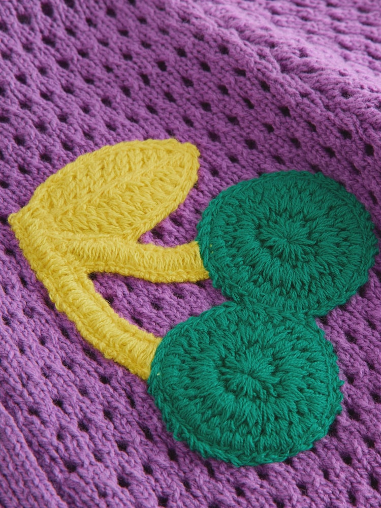 Purple Cherry Crochet Cardigan (3mths-7yrs) - Size 3-6 Months (62-68cm)