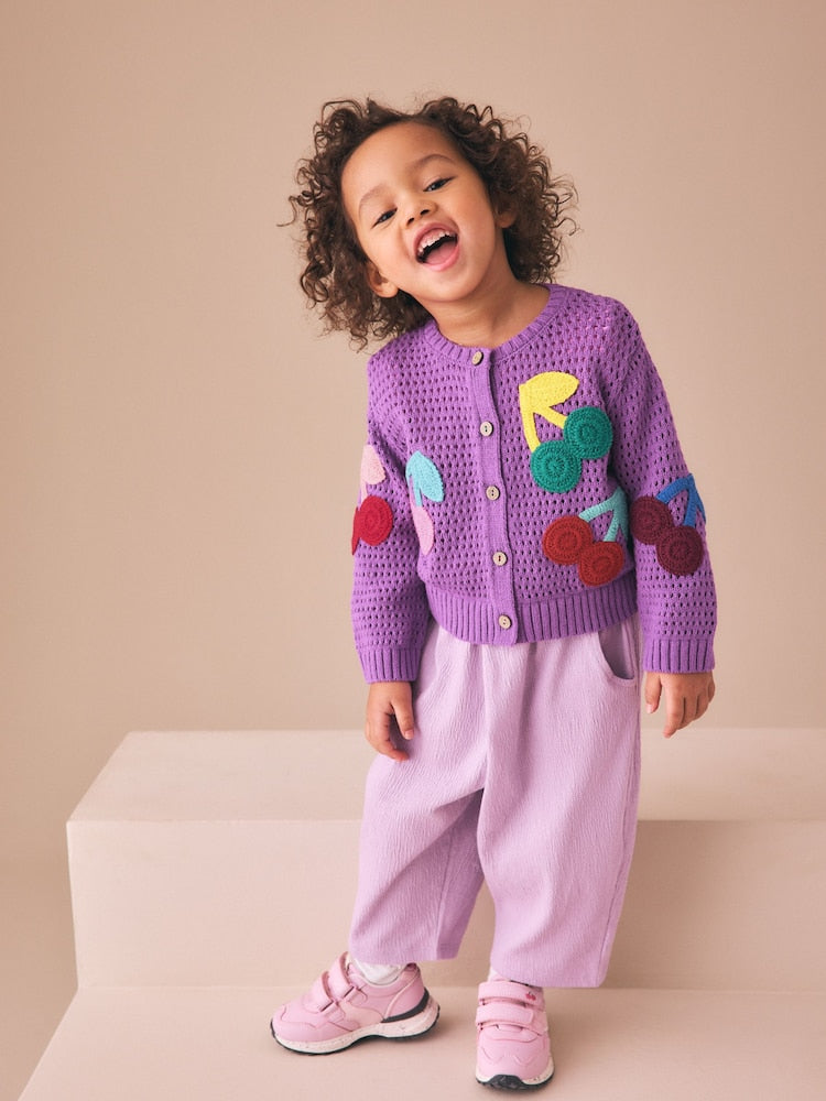 Purple Cherry Crochet Cardigan (3mths-7yrs) - Size 3-6 Months (62-68cm)