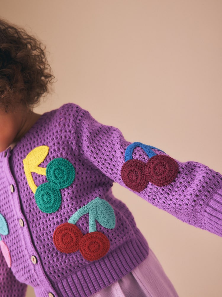 Purple Cherry Crochet Cardigan (3mths-7yrs) - Size 3-6 Months (62-68cm)