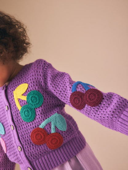 Purple Cherry Crochet Cardigan (3mths-7yrs) - Size 3-6 Months (62-68cm)