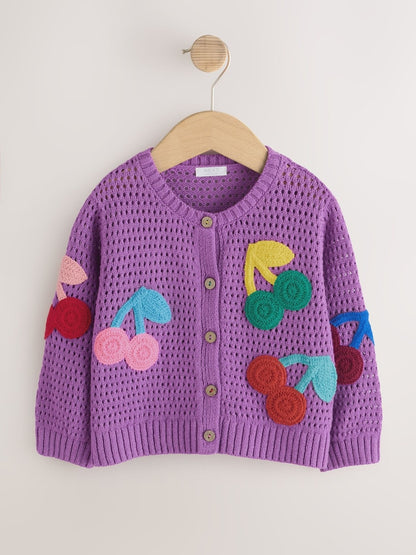 Purple Cherry Crochet Cardigan (3mths-7yrs) - Size 3-6 Months (62-68cm)
