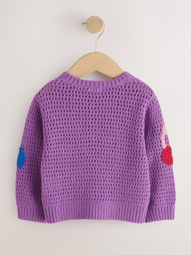 Purple Cherry Crochet Cardigan (3mths-7yrs) - Size 3-6 Months (62-68cm)