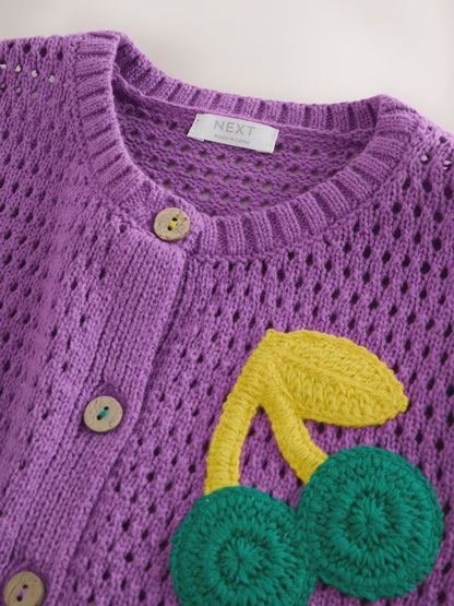 Purple Cherry Crochet Cardigan (3mths-7yrs) - Size 3-6 Months (62-68cm)
