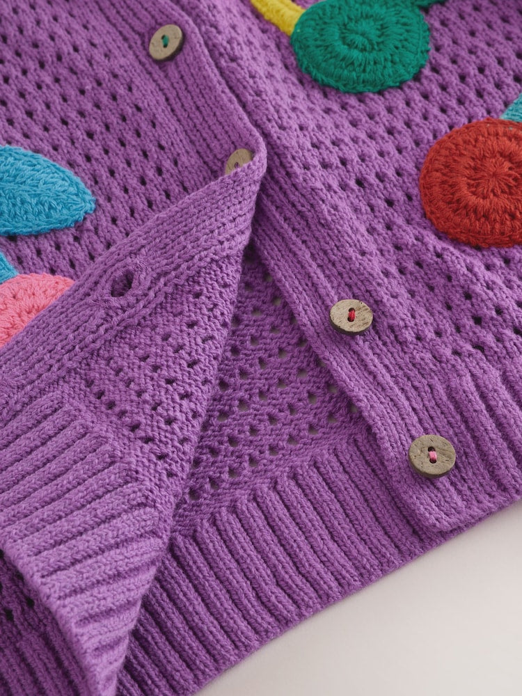 Purple Cherry Crochet Cardigan (3mths-7yrs) - Size 3-6 Months (62-68cm)
