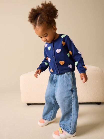 Navy Heart Cardigan (3mths-10yrs) - Size 3-6 Months (62-68cm)