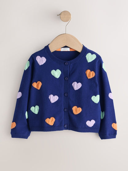 Navy Heart Cardigan (3mths-10yrs) - Size 3-6 Months (62-68cm)