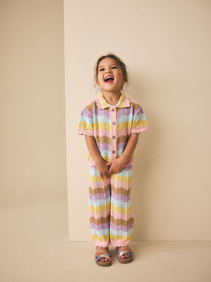 Multi Stripe Knitted Shirt and Trousers Set (3mths-10yrs) - Multi Stripe / 12-18 Months (80-86cm)