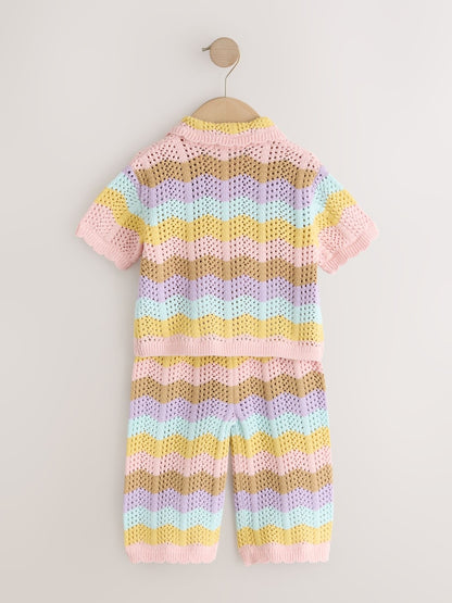 Multi Stripe Knitted Shirt and Trousers Set (3mths-10yrs)