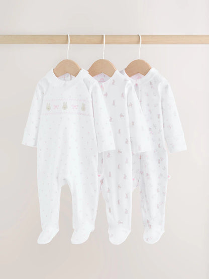White/Pink Collar Baby Sleepsuits 3 Pack