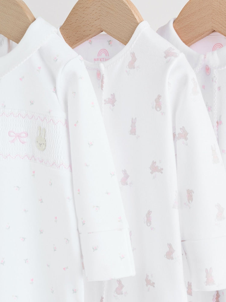 White/Pink Collar Baby Sleepsuits 3 Pack (0-2yrs)