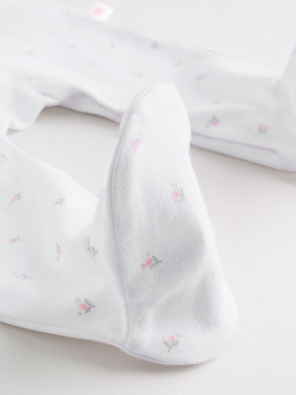 White/Pink Collar Baby Sleepsuits 3 Pack (0-2yrs)