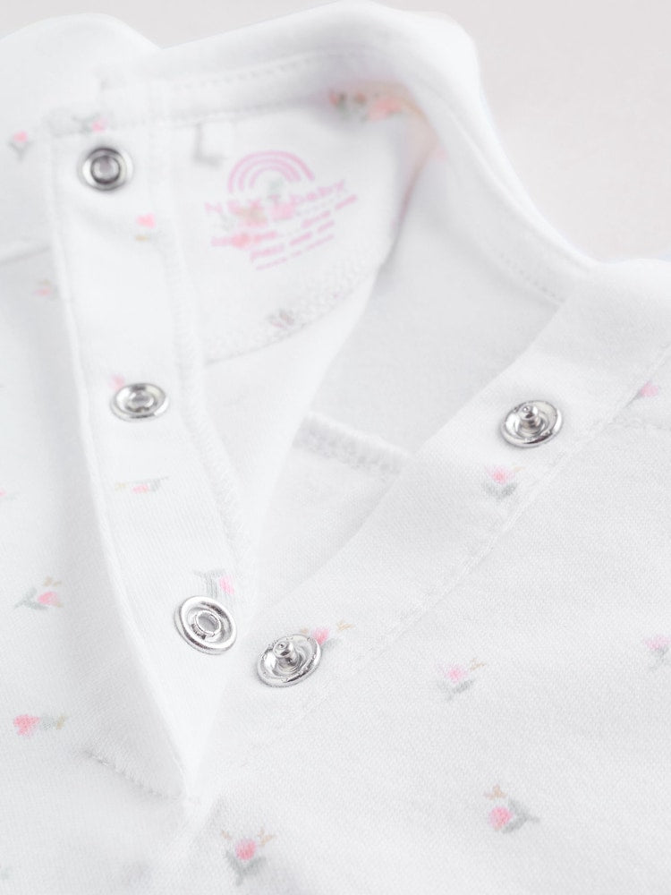 White/Pink Collar Baby Sleepsuits 3 Pack (0-2yrs)