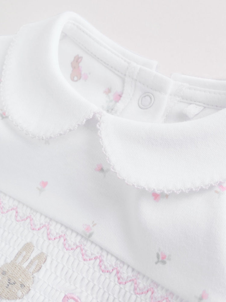 White/Pink Collar Baby Sleepsuits 3 Pack (0-2yrs)