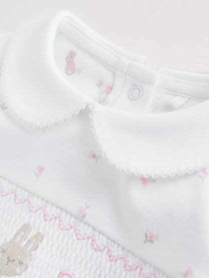 White/Pink Collar Baby Sleepsuits 3 Pack (0-2yrs)