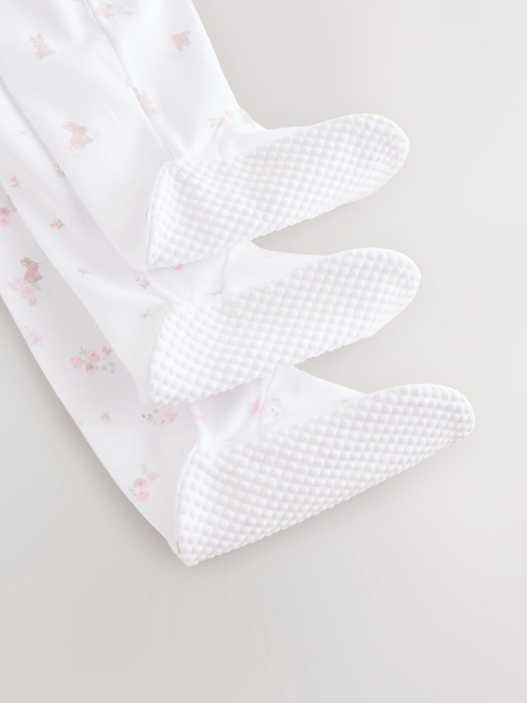 White/Pink Collar Baby Sleepsuits 3 Pack (0-2yrs)