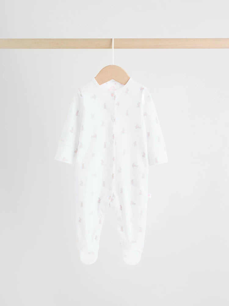 White/Pink Collar Baby Sleepsuits 3 Pack