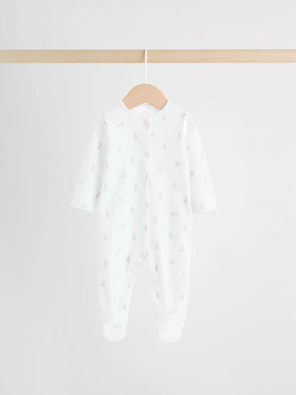 White/Pink Collar Baby Sleepsuits 3 Pack
