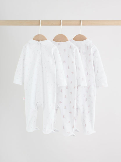 White/Pink Collar Baby Sleepsuits 3 Pack (0-2yrs)