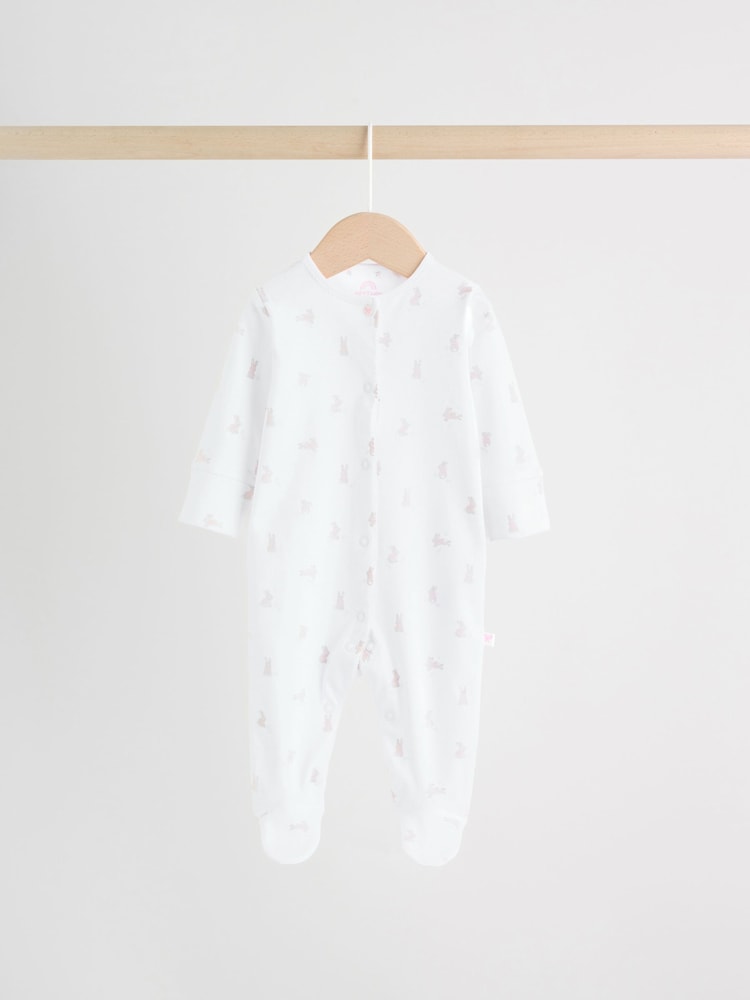 White/Pink Collar Baby Sleepsuits 3 Pack (0-2yrs)