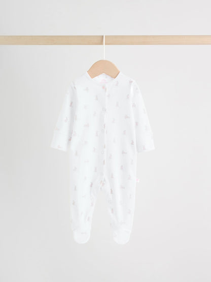White/Pink Collar Baby Sleepsuits 3 Pack (0-2yrs)