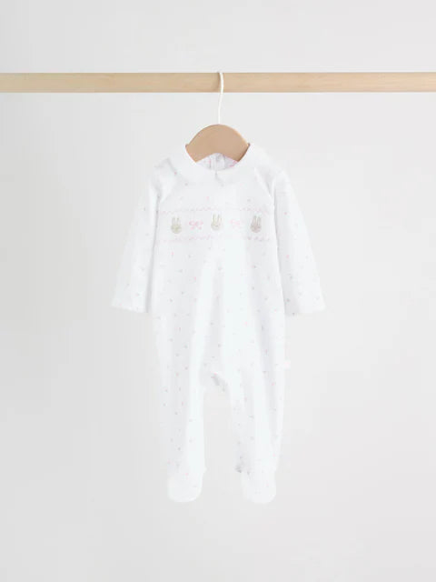 White/Pink Collar Baby Sleepsuits 3 Pack