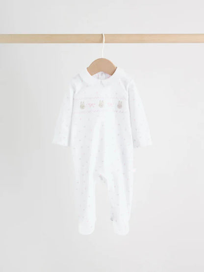 White/Pink Collar Baby Sleepsuits 3 Pack