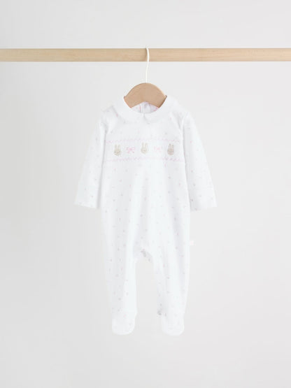 White/Pink Collar Baby Sleepsuits 3 Pack (0-2yrs)