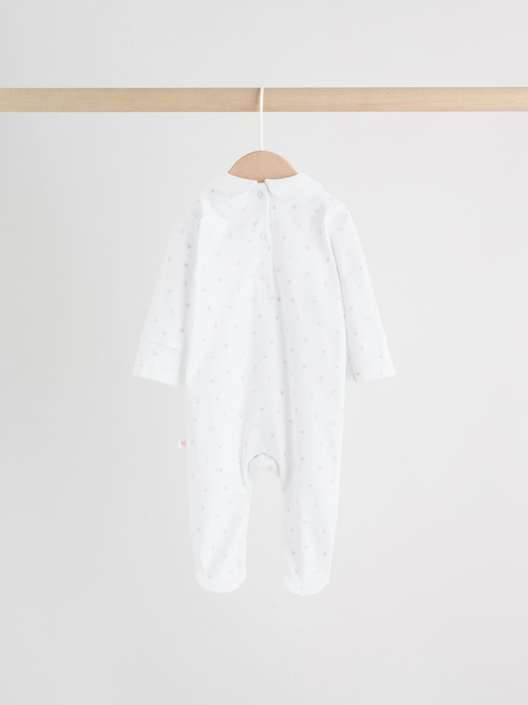 White/Pink Collar Baby Sleepsuits 3 Pack (0-2yrs)