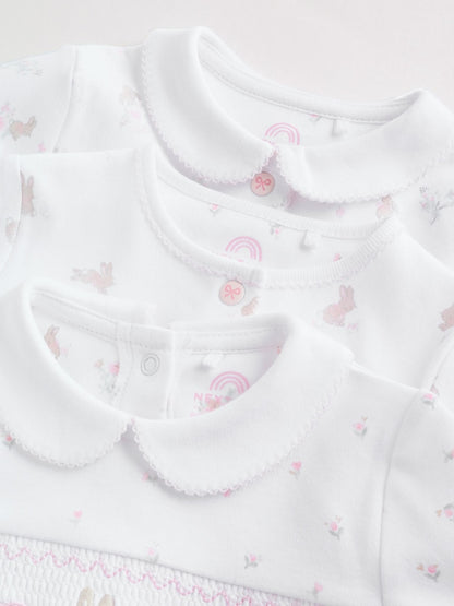 White/Pink Collar Baby Sleepsuits 3 Pack (0-2yrs)