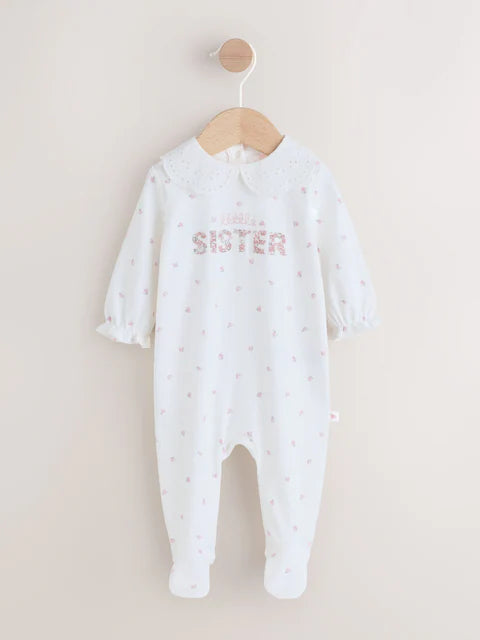 White Little Sister Family Baby Sleepsuit (0-2yrs)
