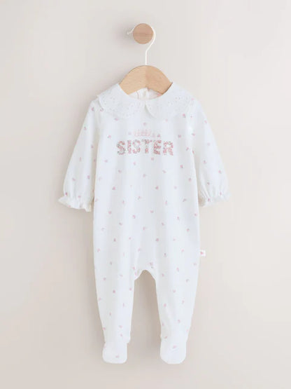 White Little Sister Family Baby Sleepsuit (0-2yrs)