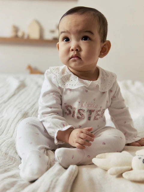 White Little Sister Family Baby Sleepsuit (0-2yrs)