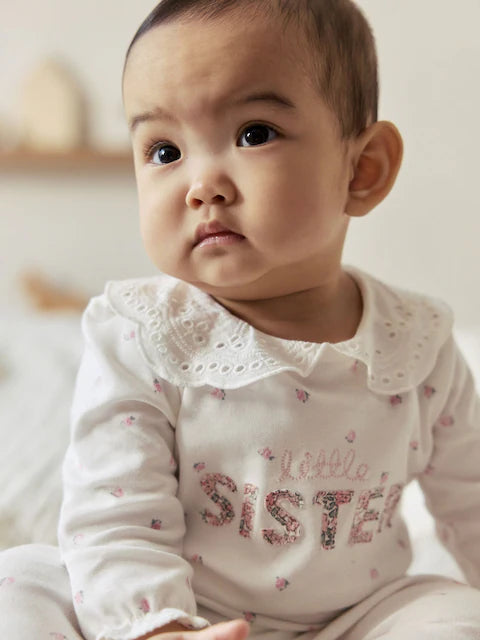 White Little Sister Family Baby Sleepsuit (0-2yrs)