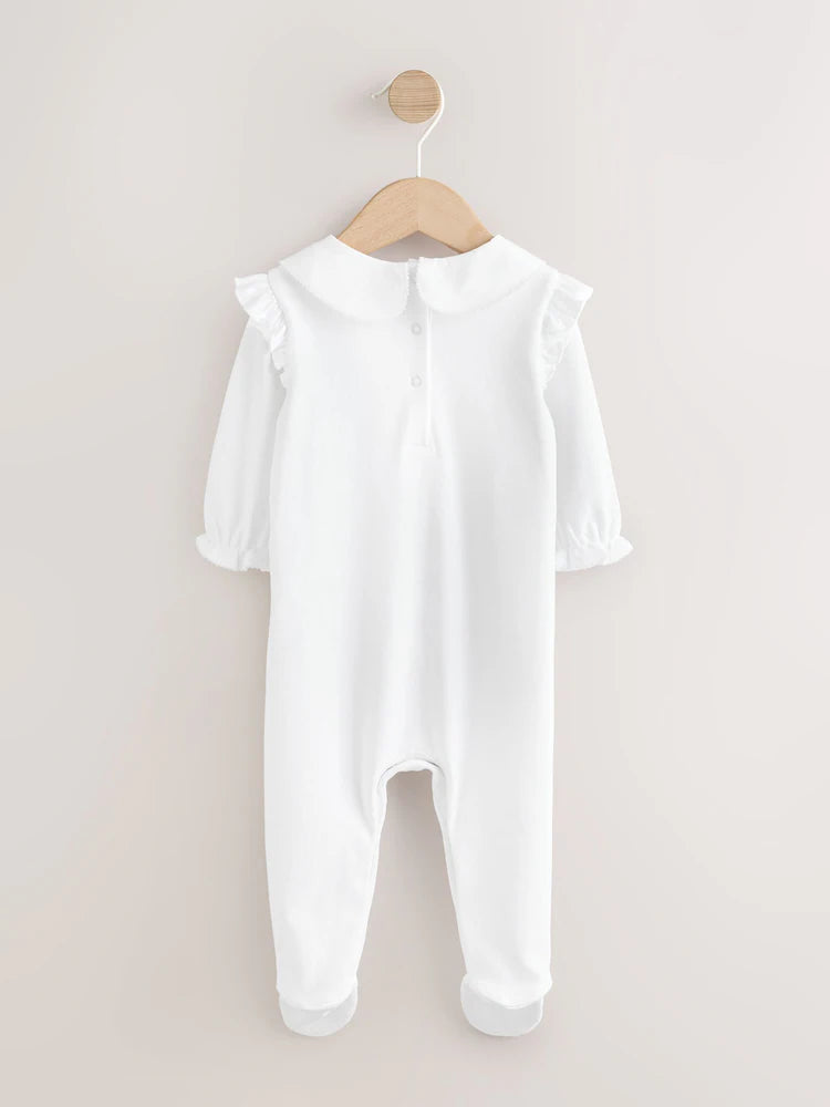 White Occasion Baby Sleepsuit (0-2yrs)